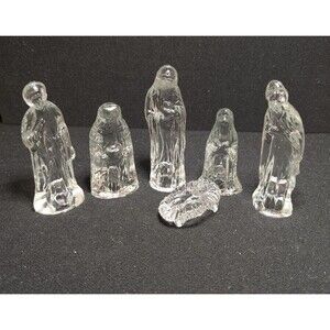 K's Collection Vintage Clear Glass Christmas Nativity Set 6 Pieces W Box